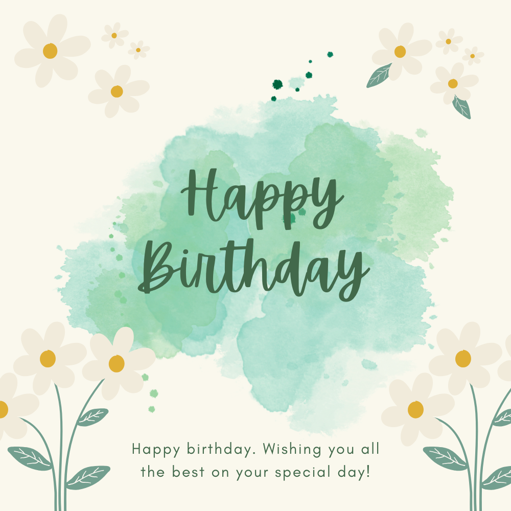 Happy Birthday Floral Wishes Images – Cheerful Green Watercolor Design