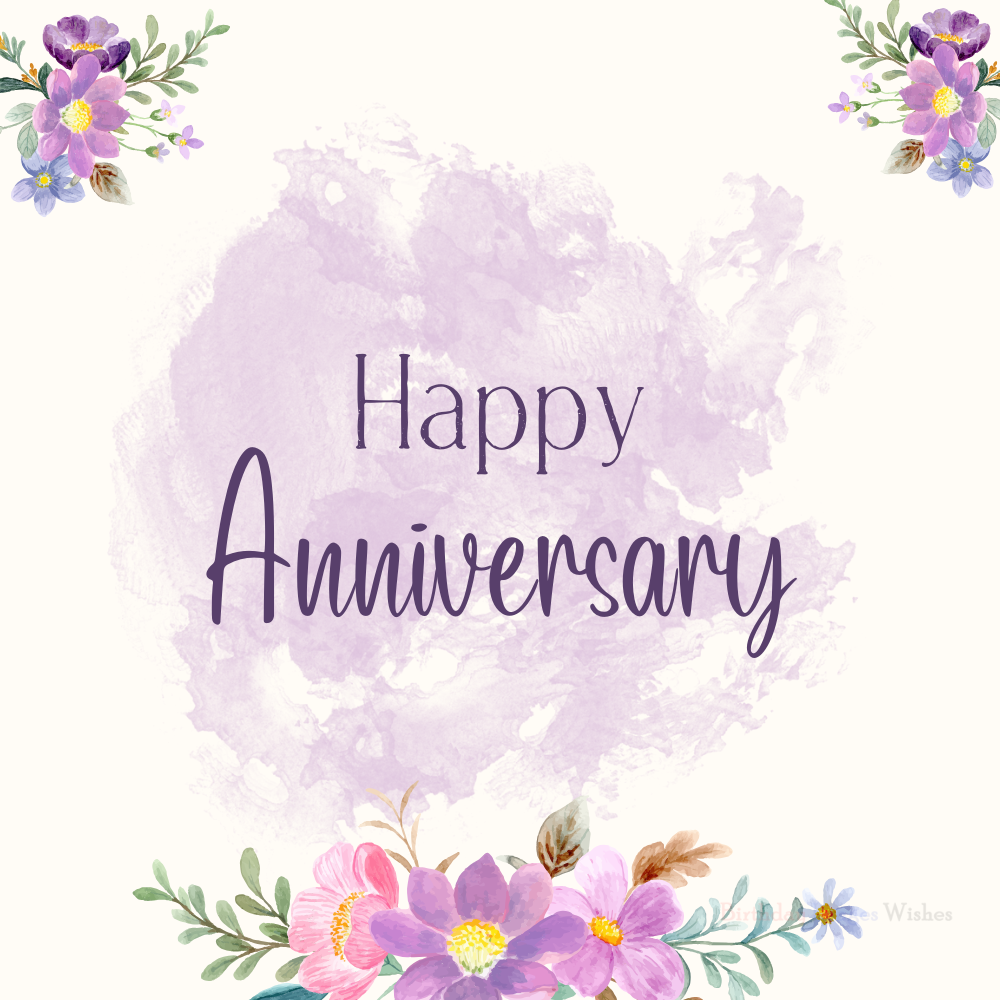 Floral Happy Anniversary Images and Wishes – Purple Watercolor Design