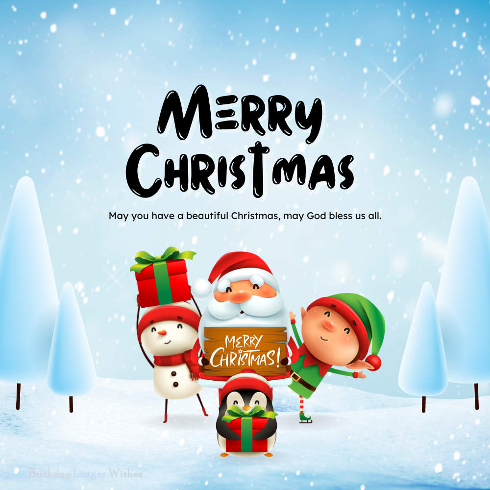 Merry Christmas Images and Wishes with Santa Claus and Cute Winter Characters