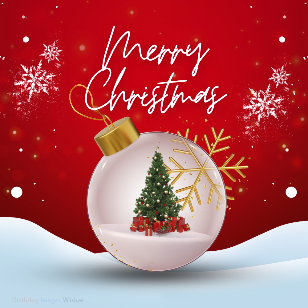 Merry Christmas Images and Wishes with Elegant Red Ornament and Christmas Tree