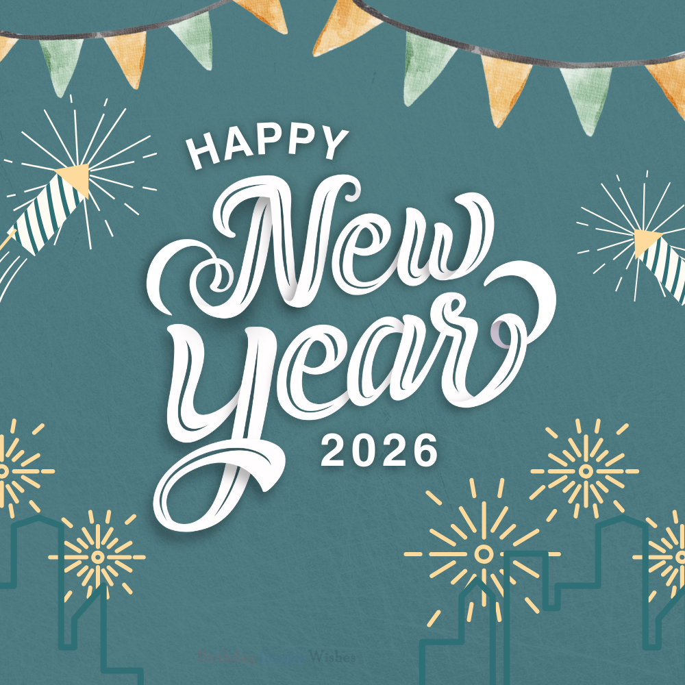 Happy New Year 2026 Images and Wishes – Creative Typography Fireworks Design