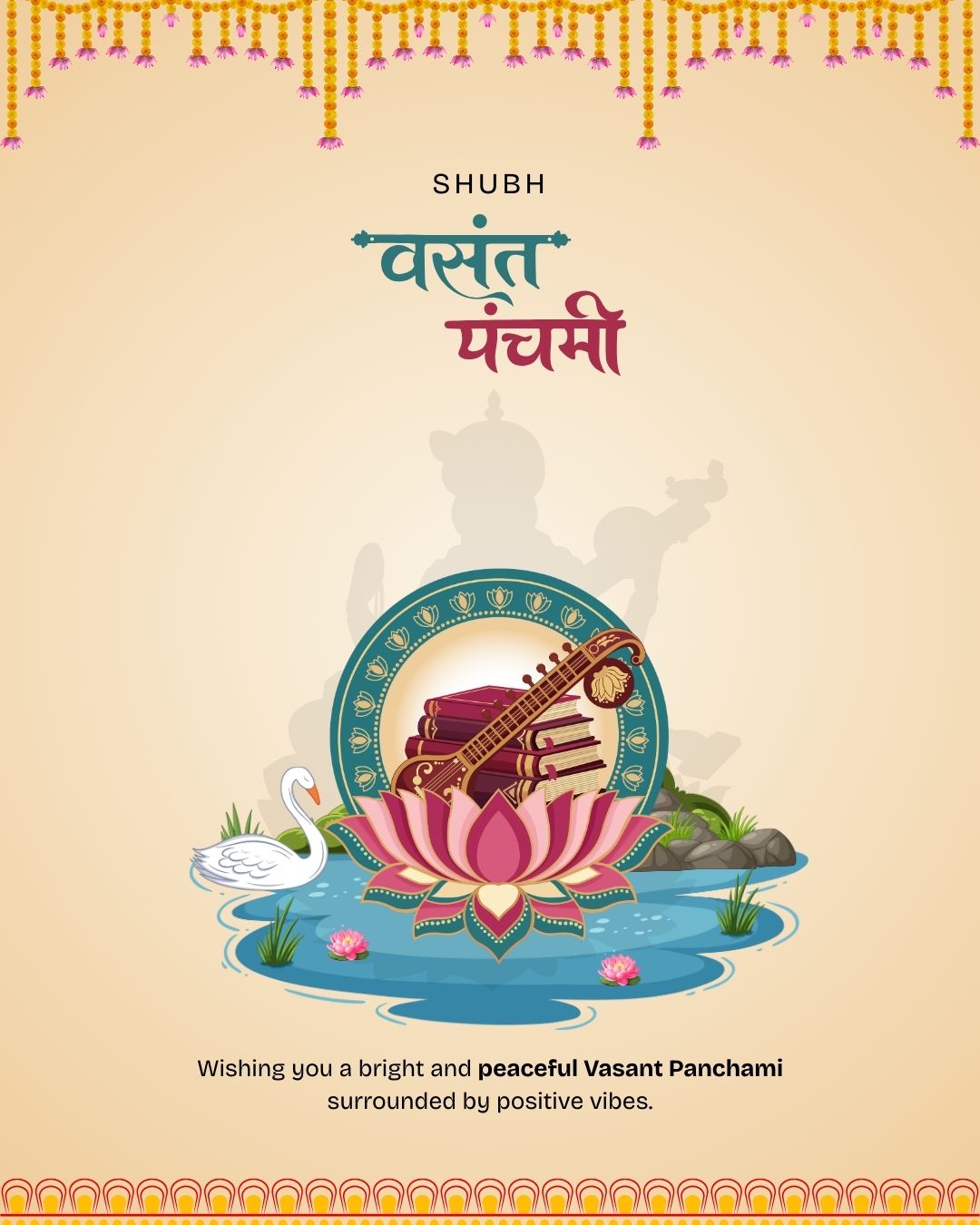 Shubh Vasant Panchami Wishes and Images with Goddess Saraswati and Sacred Symbols