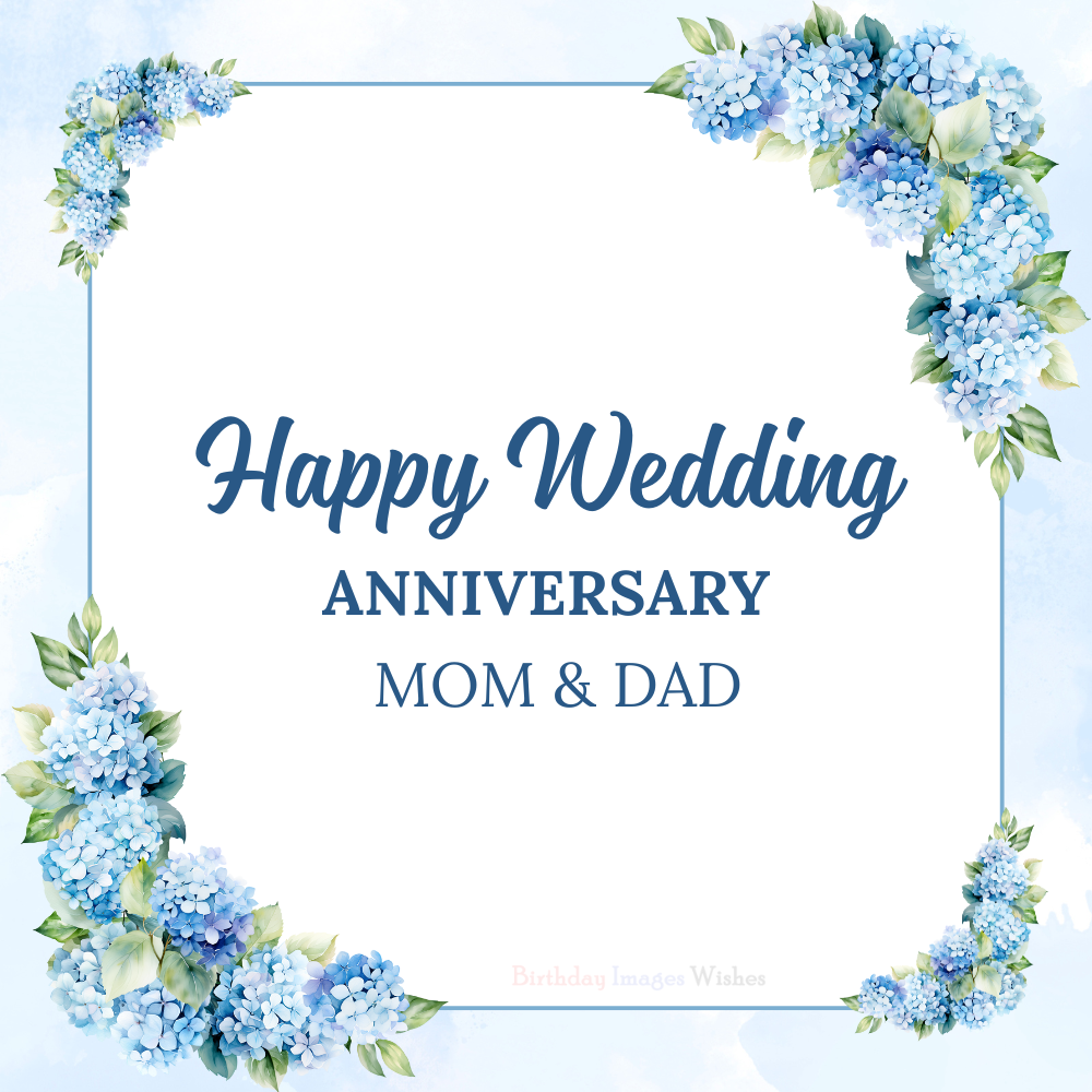 Happy Wedding Anniversary Mom & Dad Images with Blue Floral Border | Anniversary Wishes