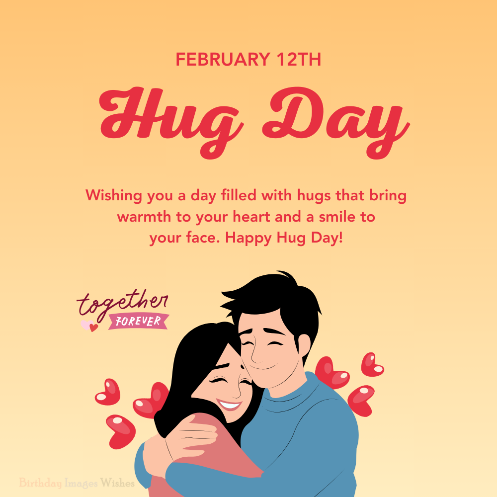 February 12 Hug Day Images and Wishes – Loving Couple Embrace with Sweet Happy Hug Day Message