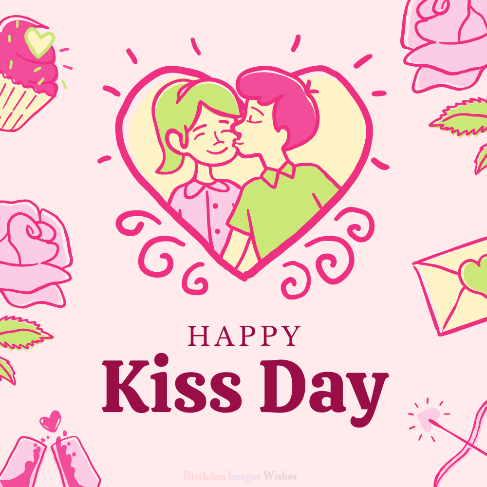 Cute Couple Happy Kiss Day Images and Wishes Illustration Design