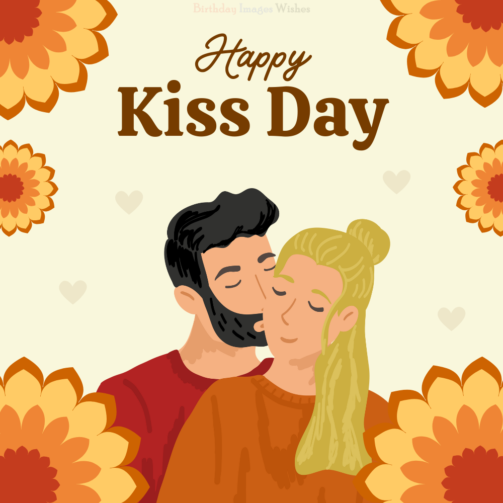 Beautiful Happy Kiss Day Images and Wishes with Floral Love Art