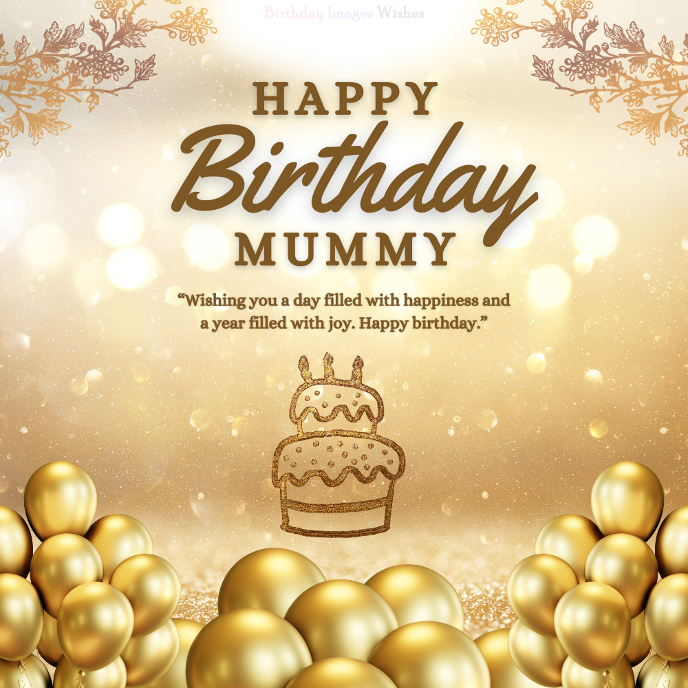 Happy Birthday Mummy Images with Heartfelt Wishes in Elegant Golden Theme