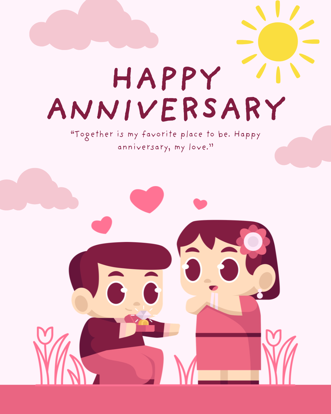 Cute Happy Anniversary Images and Wishes – Cartoon Love Proposal Celebration Artwork