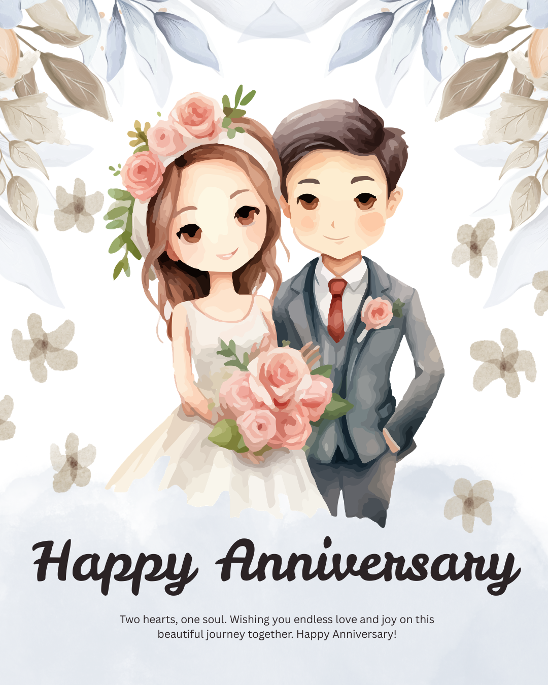 Sweet Happy Anniversary Images and Wishes – Couple Love Flowers Romantic Illustration