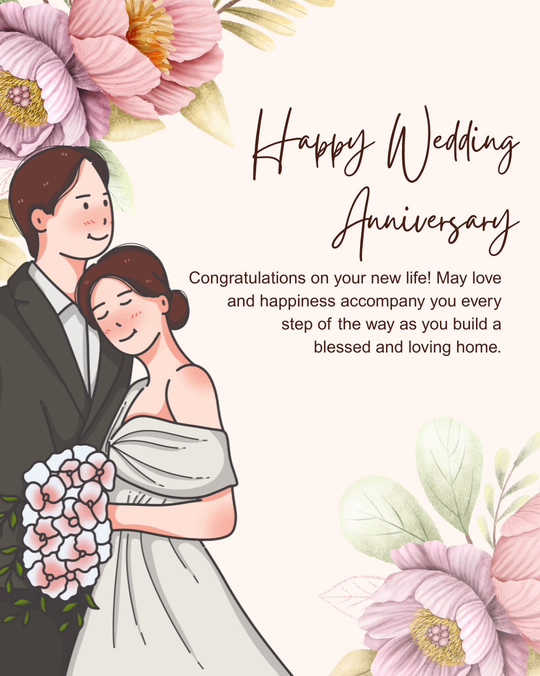 Happy Wedding Anniversary Images and Wishes – Romantic Couple Floral Greeting Design